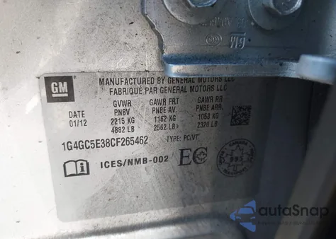 2012 Buick Lacrosse Leather Group из США, поврежденный, VIN 1G4GC5E38CF265462